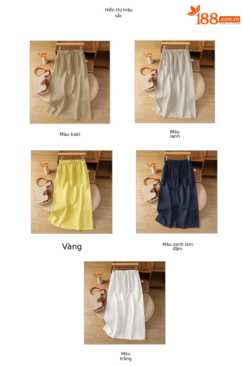 Chân váy Lyocell Tencel nữ cạp cao xẻ tà dáng suông dài midi — màu xanh hải quân chi tiết 3