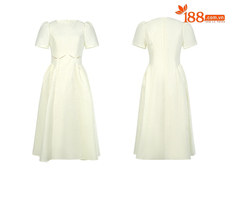 Đầm maxi nữ kiểu Pháp cổ tròn eo khoét lỗ xếp ly vạt rộng — mơ chi tiết 3