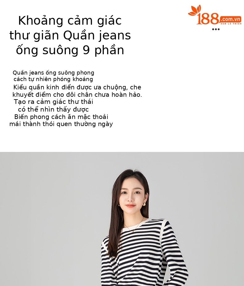 Quần jeans ống thẳng cạp chun dáng rộng suông cho nữ — màu xanh denim chi tiết 3