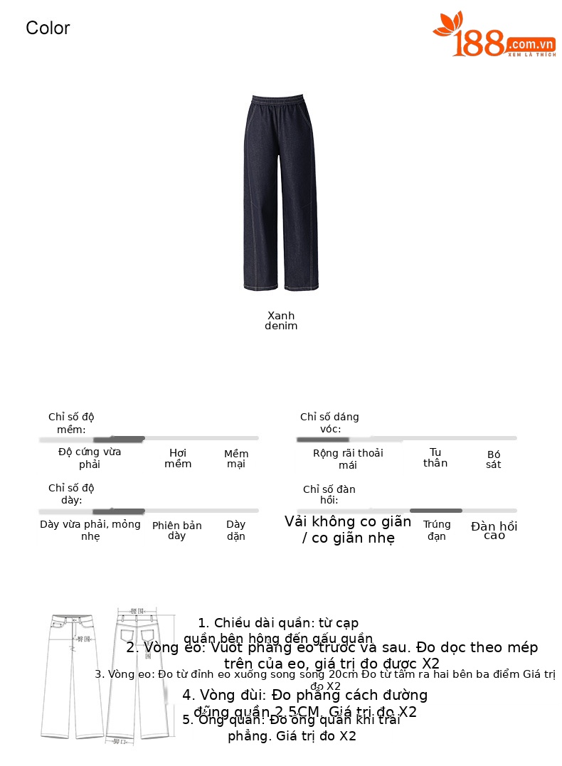 Quần jeans ống thẳng cạp chun dáng rộng suông cho nữ — màu xanh denim chi tiết 5