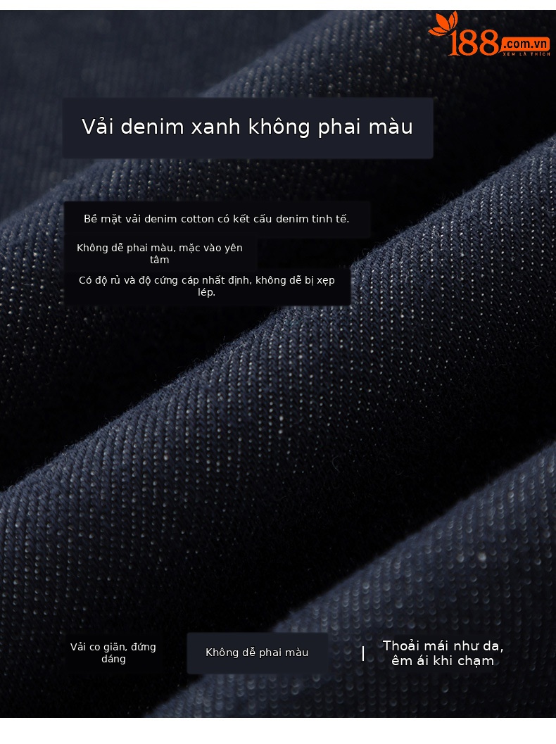 Quần jeans ống thẳng cạp chun dáng rộng suông cho nữ — màu xanh denim chi tiết 6