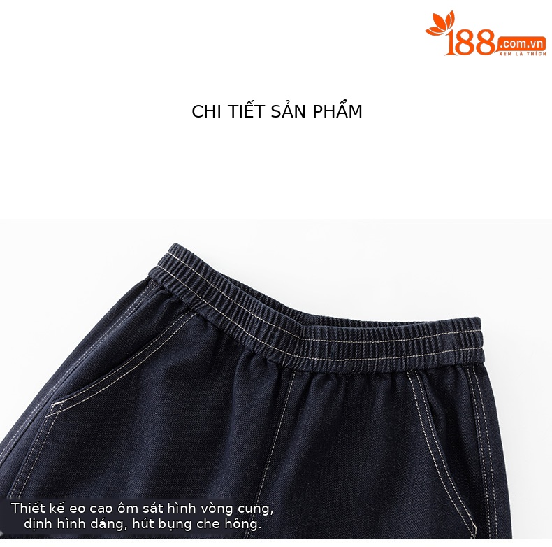 Quần jeans ống thẳng cạp chun dáng rộng suông cho nữ — màu xanh denim chi tiết 15