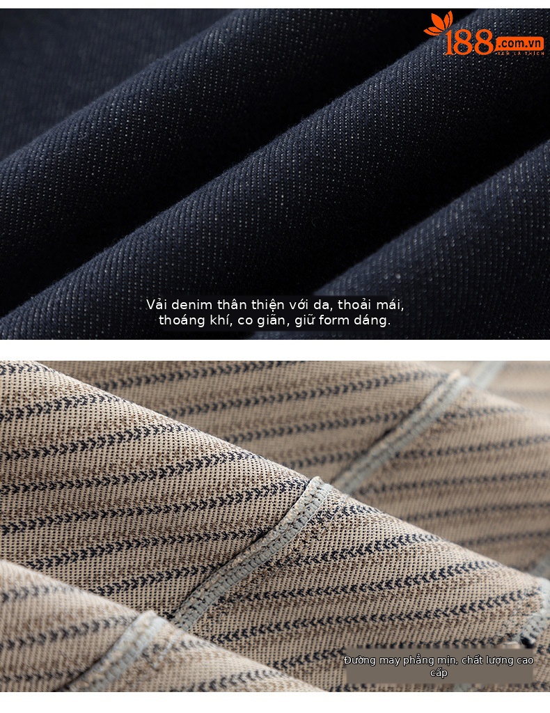 Quần jeans ống thẳng cạp chun dáng rộng suông cho nữ — màu xanh denim chi tiết 17