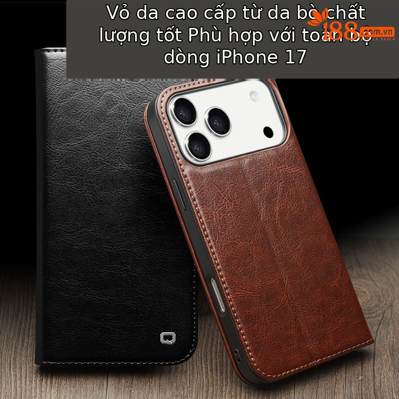 Ốp lưng da thật Qiali cho iPhone 17 Pro Max có chân đế Eair, khe đựng thẻ, bảo vệ toàn diện — iPhone17 pro max màu nâu cổ điển, iPhone17 pro max màu đen cổ điển, iPhone17 pro max cổ điển màu nâu nhạt, iPhone17 pro màu nâu cổ điển