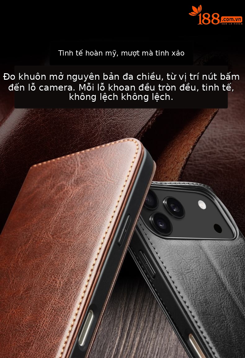 Ốp lưng da thật Qiali cho iPhone 17 Pro Max có chân đế Eair, khe đựng thẻ, bảo vệ toàn diện — iPhone17 pro max màu nâu cổ điển, iPhone17 pro max màu đen cổ điển, iPhone17 pro max cổ điển màu nâu nhạt, iPhone17 pro màu nâu cổ điển chi tiết 7
