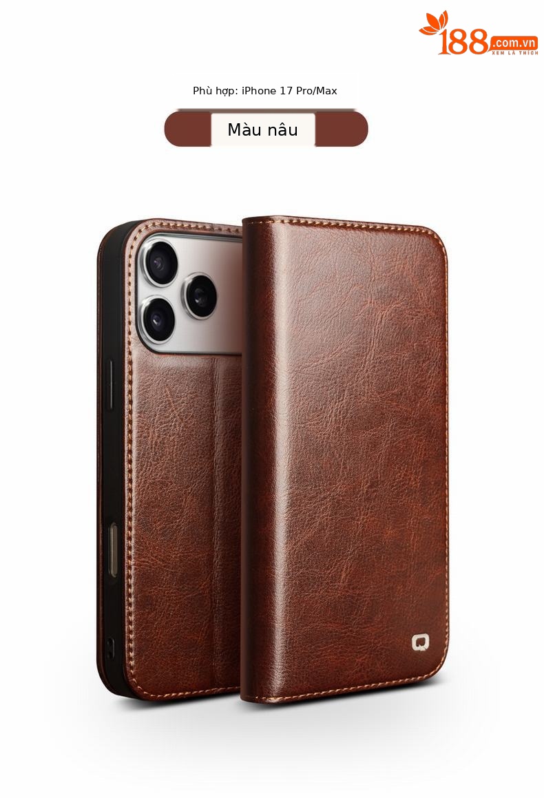 Ốp lưng da thật Qiali cho iPhone 17 Pro Max có chân đế Eair, khe đựng thẻ, bảo vệ toàn diện — iPhone17 pro max màu nâu cổ điển, iPhone17 pro max màu đen cổ điển, iPhone17 pro max cổ điển màu nâu nhạt, iPhone17 pro màu nâu cổ điển chi tiết 9