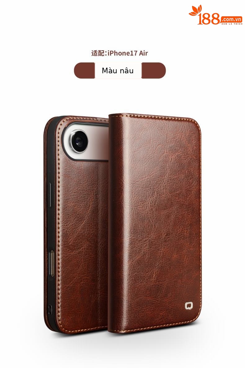 Ốp lưng da thật Qiali cho iPhone 17 Pro Max có chân đế Eair, khe đựng thẻ, bảo vệ toàn diện — iPhone17 pro max màu nâu cổ điển, iPhone17 pro max màu đen cổ điển, iPhone17 pro max cổ điển màu nâu nhạt, iPhone17 pro màu nâu cổ điển chi tiết 11