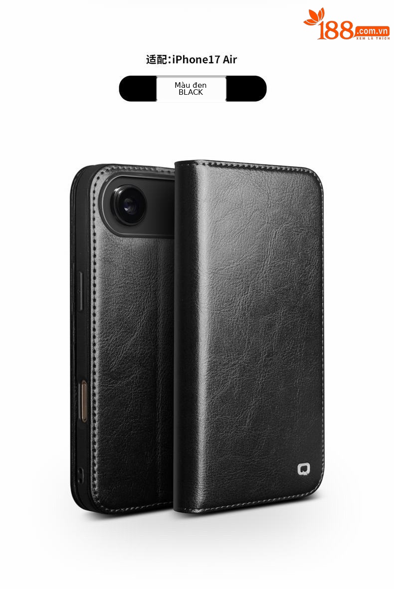 Ốp lưng da thật Qiali cho iPhone 17 Pro Max có chân đế Eair, khe đựng thẻ, bảo vệ toàn diện — iPhone17 pro max màu nâu cổ điển, iPhone17 pro max màu đen cổ điển, iPhone17 pro max cổ điển màu nâu nhạt, iPhone17 pro màu nâu cổ điển chi tiết 12
