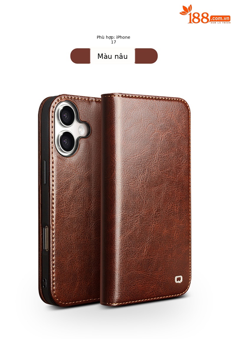 Ốp lưng da thật Qiali cho iPhone 17 Pro Max có chân đế Eair, khe đựng thẻ, bảo vệ toàn diện — iPhone17 pro max màu nâu cổ điển, iPhone17 pro max màu đen cổ điển, iPhone17 pro max cổ điển màu nâu nhạt, iPhone17 pro màu nâu cổ điển chi tiết 13