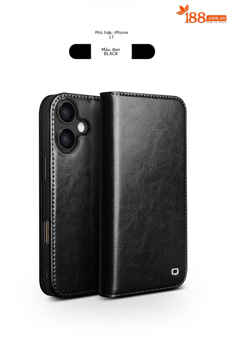 Ốp lưng da thật Qiali cho iPhone 17 Pro Max có chân đế Eair, khe đựng thẻ, bảo vệ toàn diện — iPhone17 pro max màu nâu cổ điển, iPhone17 pro max màu đen cổ điển, iPhone17 pro max cổ điển màu nâu nhạt, iPhone17 pro màu nâu cổ điển chi tiết 14