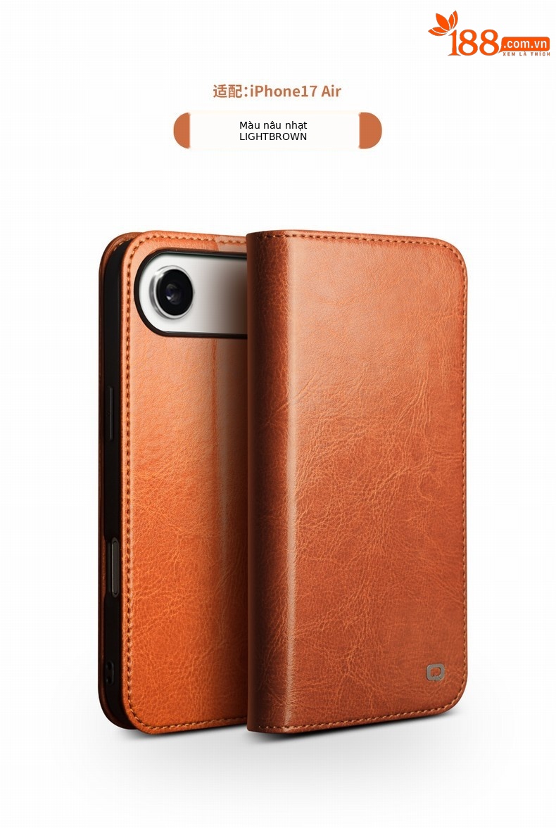 Ốp lưng da thật Qiali cho iPhone 17 Pro Max có chân đế Eair, khe đựng thẻ, bảo vệ toàn diện — iPhone17 pro max màu nâu cổ điển, iPhone17 pro max màu đen cổ điển, iPhone17 pro max cổ điển màu nâu nhạt, iPhone17 pro màu nâu cổ điển chi tiết 16