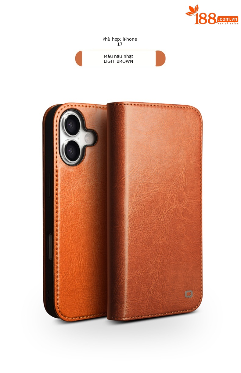 Ốp lưng da thật Qiali cho iPhone 17 Pro Max có chân đế Eair, khe đựng thẻ, bảo vệ toàn diện — iPhone17 pro max màu nâu cổ điển, iPhone17 pro max màu đen cổ điển, iPhone17 pro max cổ điển màu nâu nhạt, iPhone17 pro màu nâu cổ điển chi tiết 17
