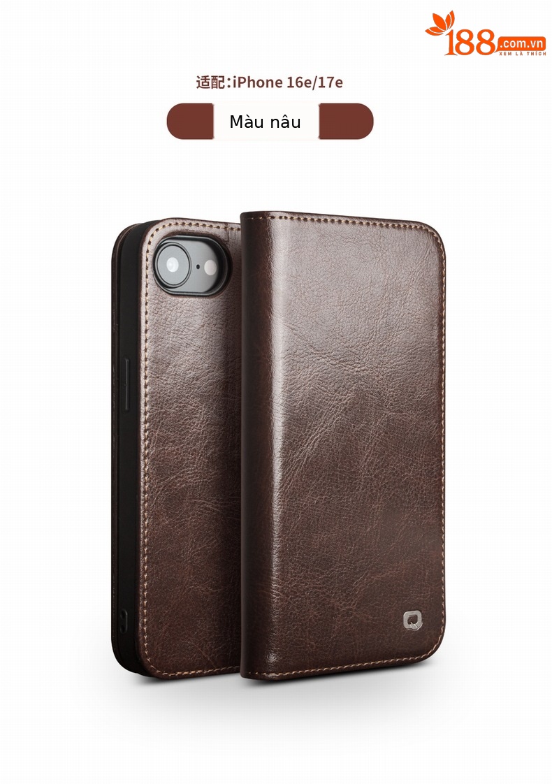Ốp lưng da thật Qiali cho iPhone 17 Pro Max có chân đế Eair, khe đựng thẻ, bảo vệ toàn diện — iPhone17 pro max màu nâu cổ điển, iPhone17 pro max màu đen cổ điển, iPhone17 pro max cổ điển màu nâu nhạt, iPhone17 pro màu nâu cổ điển chi tiết 18