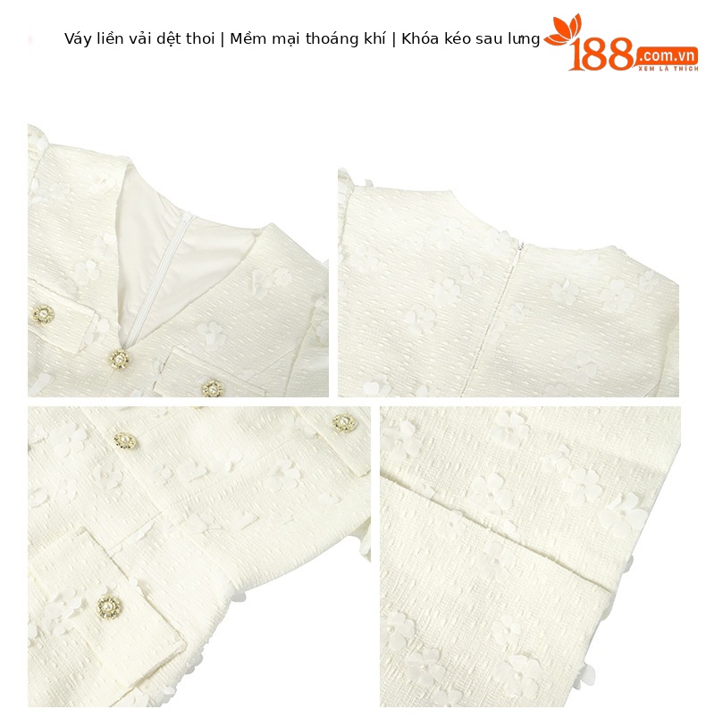 Đầm trắng ôm sát cổ chữ V thanh lịch dành cho dịp trang trọng — màu trắng mơ chi tiết 3