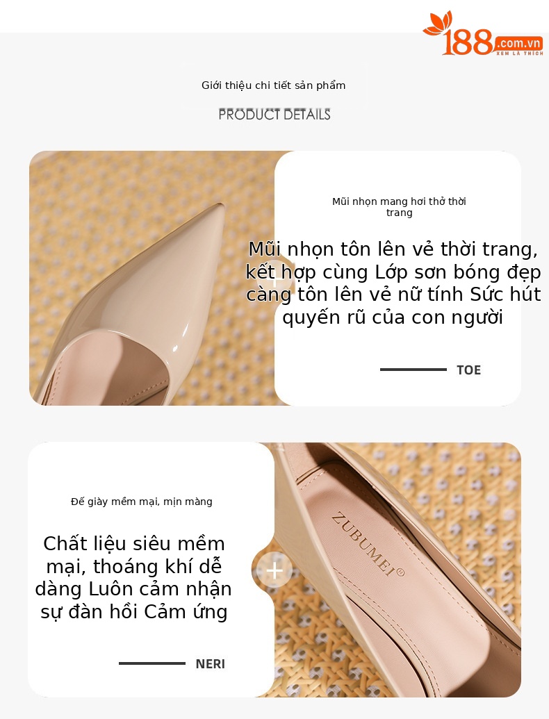 Giày cao gót nữ mũi nhọn phong cách Hàn Quốc, gót 5 cm, kiểu dáng quyến rũ — Đen-5CM chi tiết 1