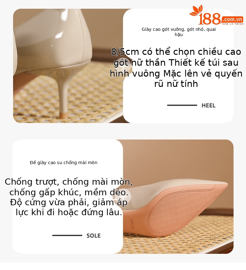 Giày cao gót nữ mũi nhọn phong cách Hàn Quốc, gót 5 cm, kiểu dáng quyến rũ — Đen-5CM chi tiết 2