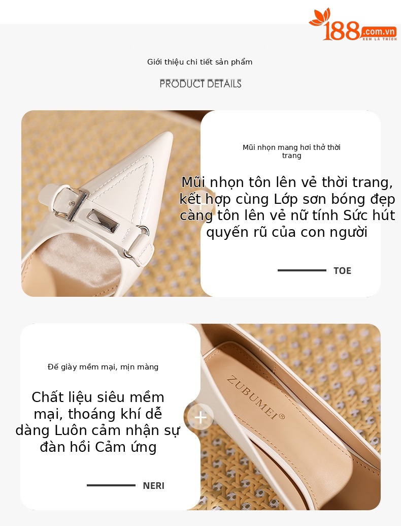 Giày cao gót mũi nhọn nữ công sở thiết kế độc đáo, êm chân — bột khỏa thân chi tiết 1