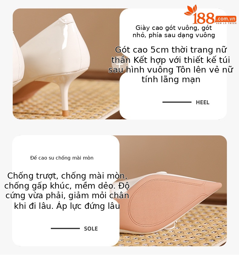 Giày cao gót mũi nhọn nữ công sở thiết kế độc đáo, êm chân — bột khỏa thân chi tiết 2