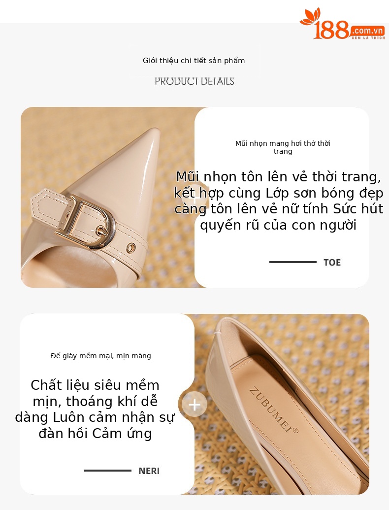 Giày cao gót mũi nhọn kiểu Pháp thanh lịch, đế bằng một dây, giày công sở chuyên nghiệp nữ — đen chi tiết 1