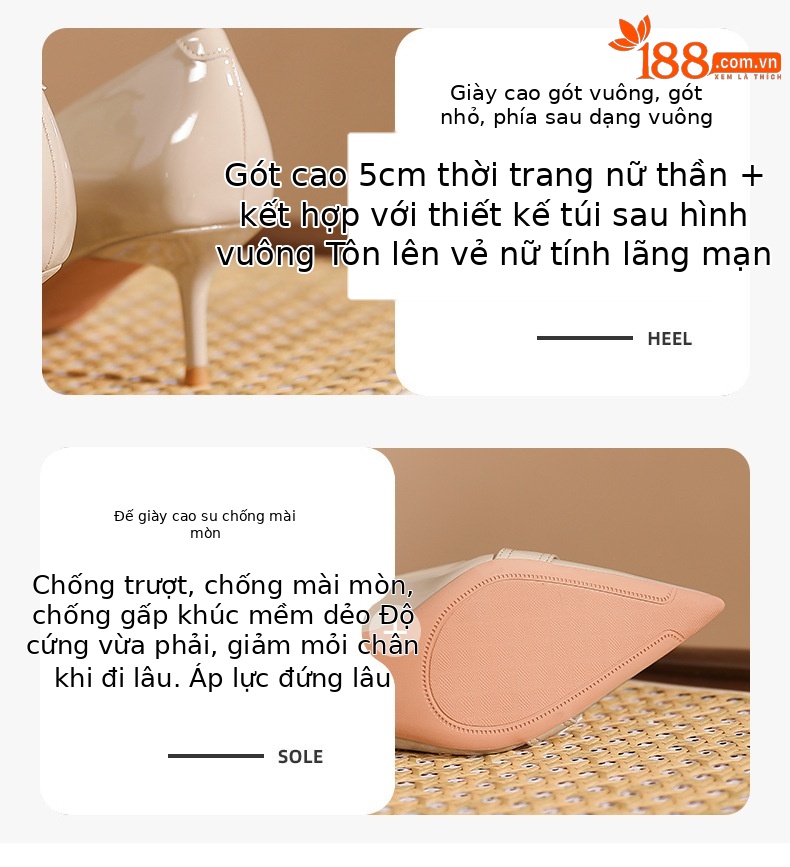 Giày cao gót mũi nhọn kiểu Pháp thanh lịch, đế bằng một dây, giày công sở chuyên nghiệp nữ — đen chi tiết 2