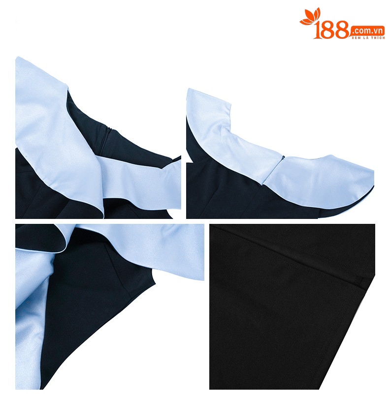 Đầm bodycon xẻ tà một vai bèo nhún eo thon gợi cảm — đen chi tiết 3