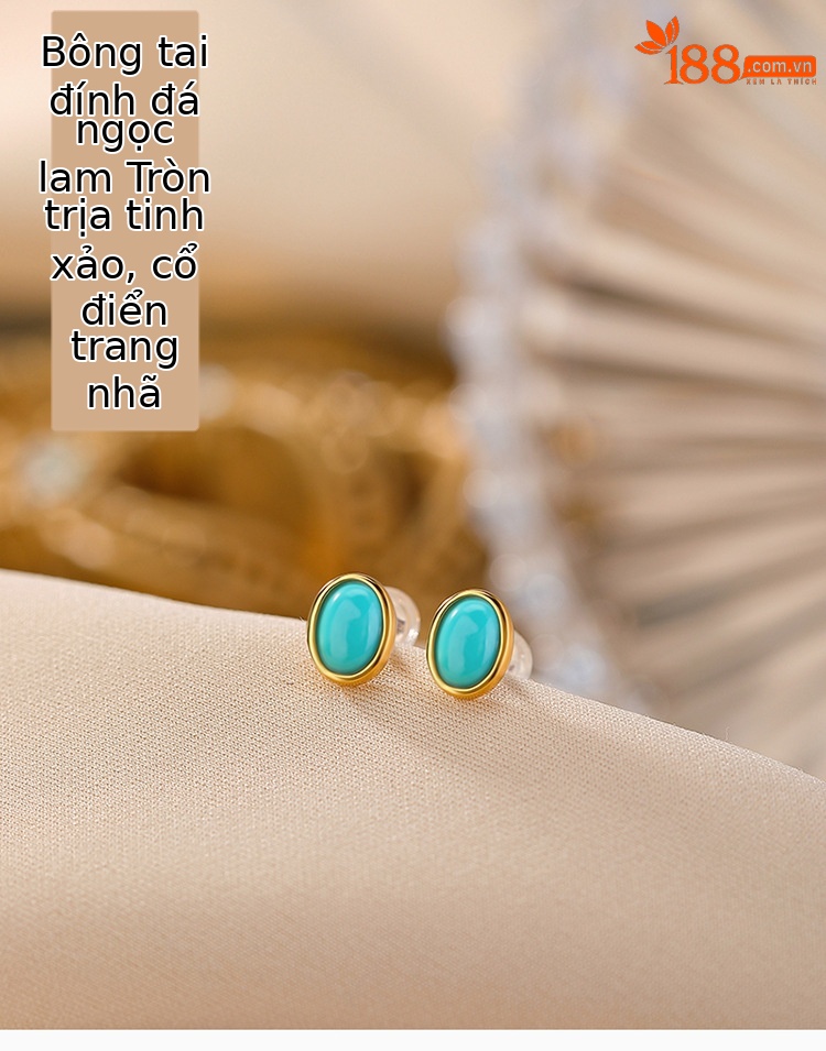 Bông tai bạc S925 mạ vàng hình oval đính đá phong cách vintage — cặp chi tiết 1