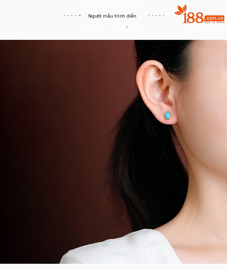 Bông tai bạc S925 mạ vàng hình oval đính đá phong cách vintage — cặp chi tiết 3