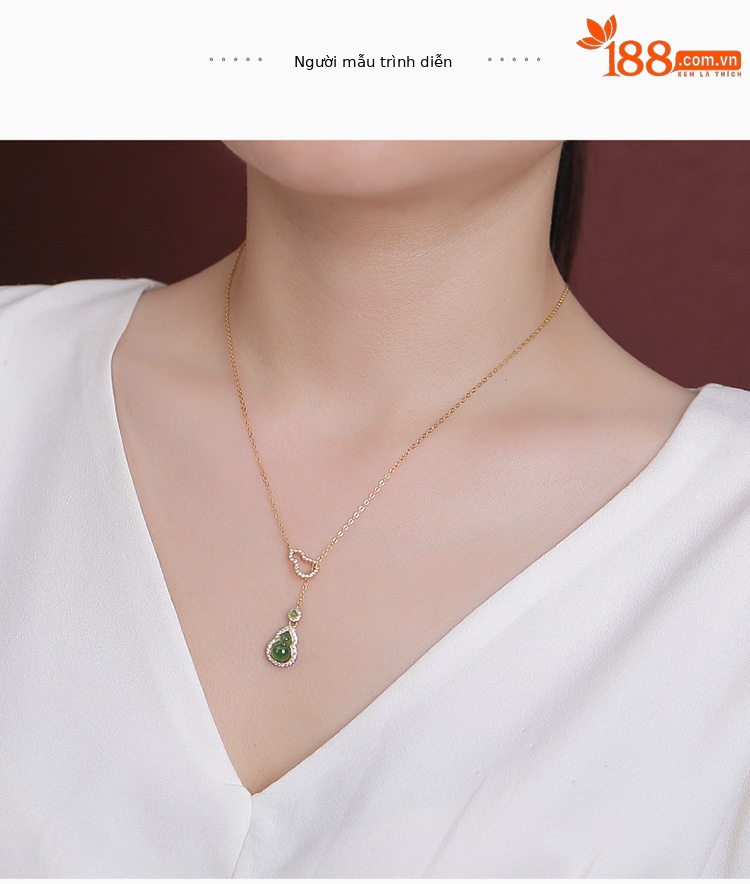 Dây chuyền bạc S925 mạ vàng mặt ngọc Hetian hình quả bầu hạt Fulu — Mẫu bạc (bao gồm cả dây chuyền) chi tiết 6