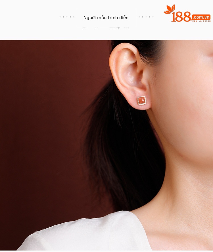 Bông tai bạc S925 mạ vàng đính hổ phách hình vuông phong cách hình học — Mô hình sáp ong chi tiết 5