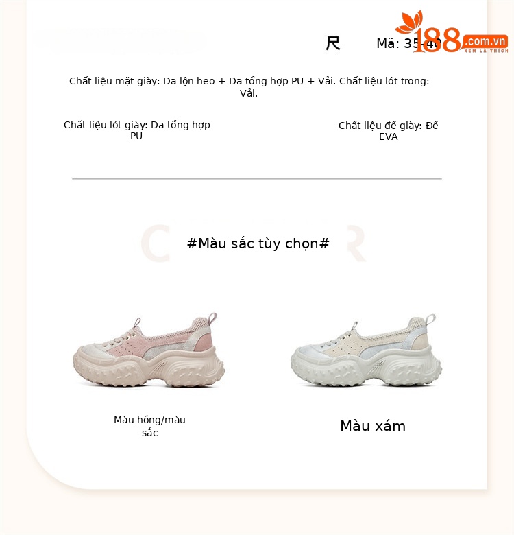 Giày sneaker nữ đế dày lưới thoáng khí phong cách Đức Huấn mùa hè 2025 — Màu xám 3125404004, Hồng 3125404004 chi tiết 5
