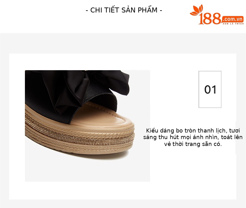 Dép nữ xỏ ngón da bò thật đế dày gót wedge nơ — 4622303018 màu đen, 4622303018m màu chi tiết 2