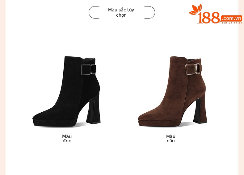 Giày cao gót nữ mũi nhọn đế xuồng platform gót dày 9 cm, da cừu thật, dây kéo bên hông — nhung đen chi tiết 1