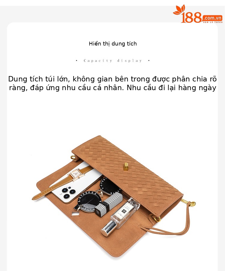 Túi đeo chéo nữ da lộn phong cách retro, kiểu xếp ly, dây xích, phù hợp đi làm và dự tiệc chi tiết 7