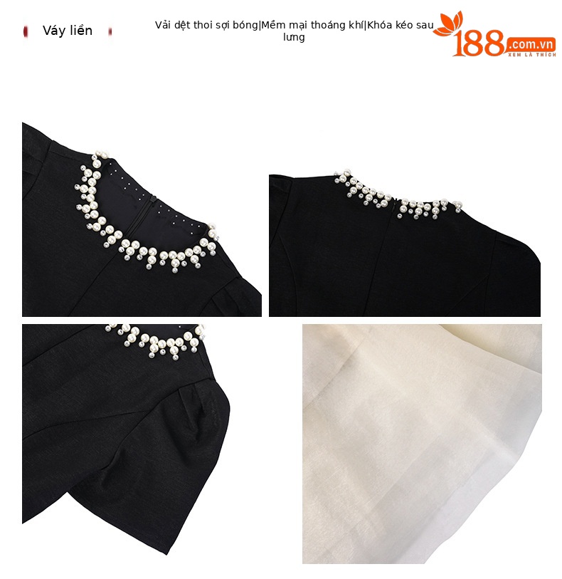 Váy maxi nữ thắt eo phồng lưới kiểu Pháp Hepburn dáng công chúa — đen chi tiết 2
