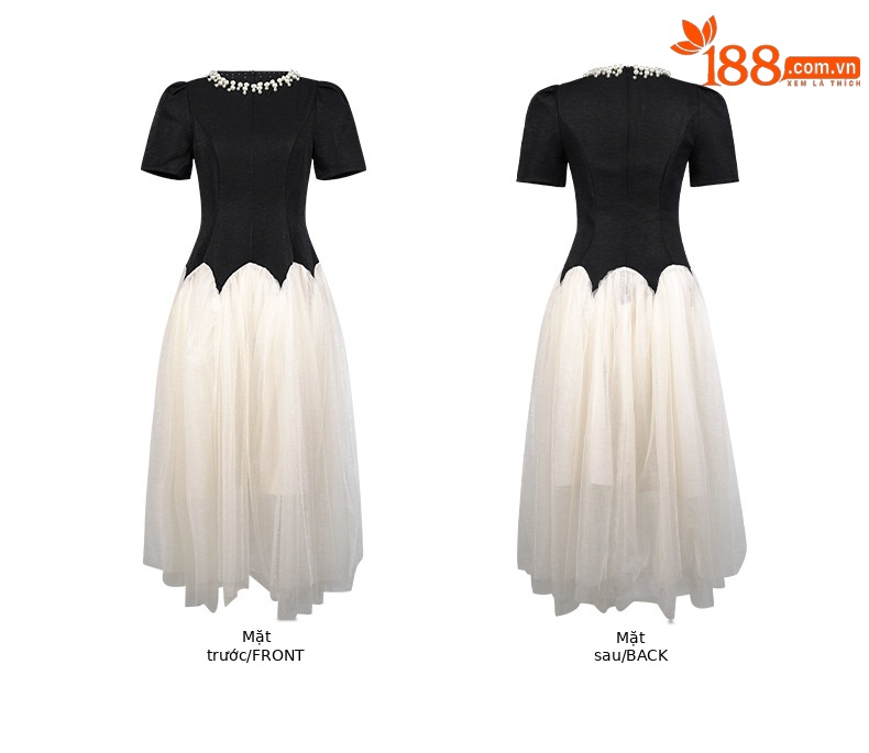 Váy maxi nữ thắt eo phồng lưới kiểu Pháp Hepburn dáng công chúa — đen chi tiết 3