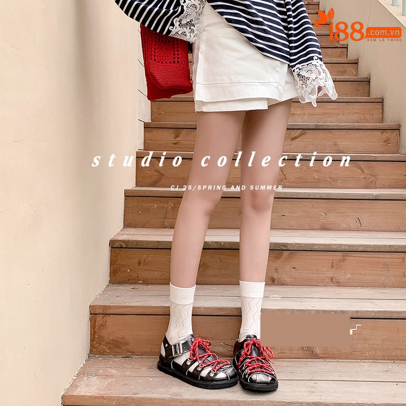 Sandal nữ đế dày dệt quai chéo phong cách La Mã, mũi bít khóa thắt lưng — màu nâu chi tiết 3