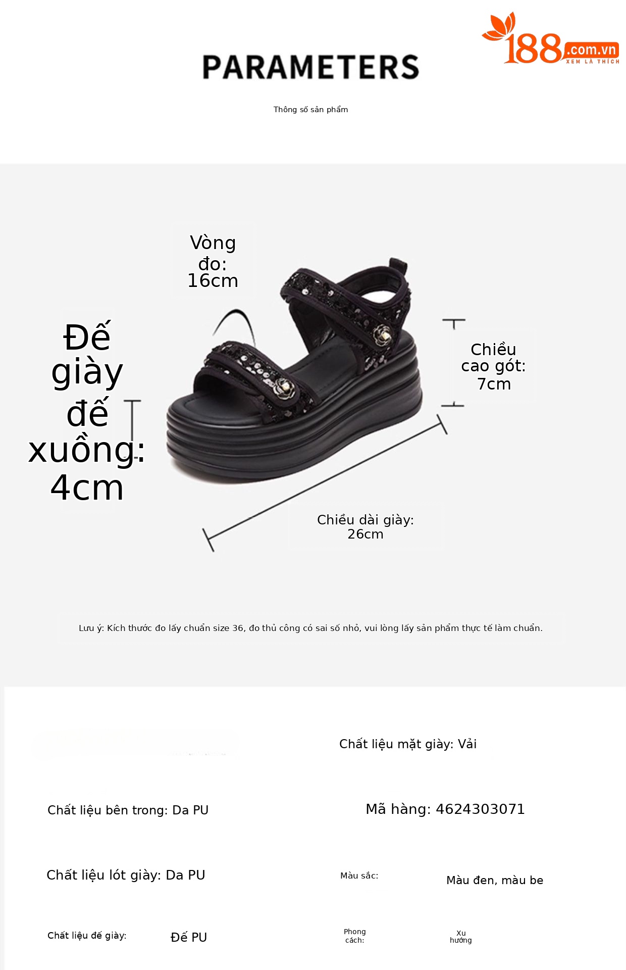 Dép sandal nữ đế xuồng tăng chiều cao, quai chữ V đơn giản, mùa hè 2025 — 4623303075 màu đen, 4624303067 màu đen, kaki, 4624303067Trắng chi tiết 1