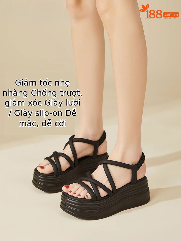 Sandal La Mã nữ đế xuồng tăng chiều cao 7.2 cm mùa hè 2025 — 4624101120m màu - [Đế dày nhẹ 7.2CM], 4624101120 Đen - [Đế dày nhẹ 7.2CM]