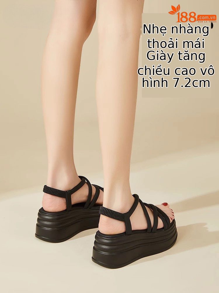 Sandal La Mã nữ đế xuồng tăng chiều cao 7.2 cm mùa hè 2025 — 4624101120m màu - [Đế dày nhẹ 7.2CM], 4624101120 Đen - [Đế dày nhẹ 7.2CM]