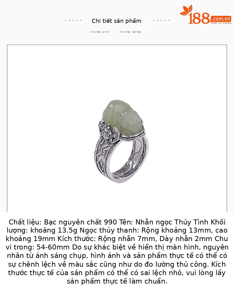 Nhẫn bạc S990 nguyên chất đính ngọc Hetian tự nhiên phong cách Trung Hoa, mặt Pixiu may mắn — một mảnh chi tiết 2