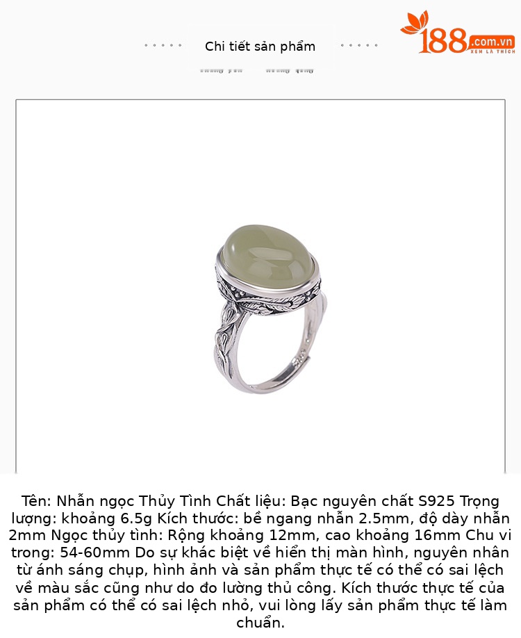 Nhẫn bạc S925 đính ngọc Hetian tự nhiên phong cách vintage mặt trứng mở điều chỉnh — một mảnh chi tiết 2