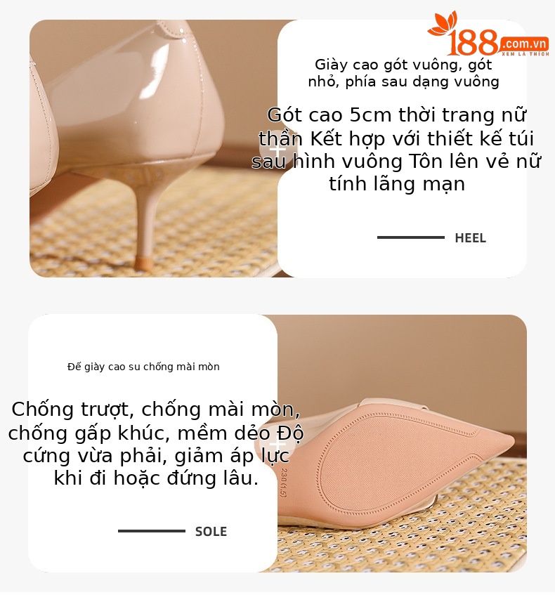 Giày cao gót mũi nhọn Hàn Quốc khóa kim loại một dây — rượu vang đỏ chi tiết 2