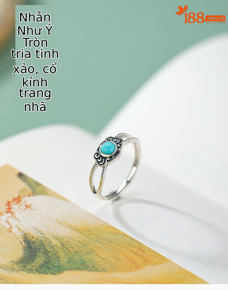 Nhẫn bạc S925 hình hạt tròn xoắn phong cách Trung Hoa retro — một mảnh chi tiết 1