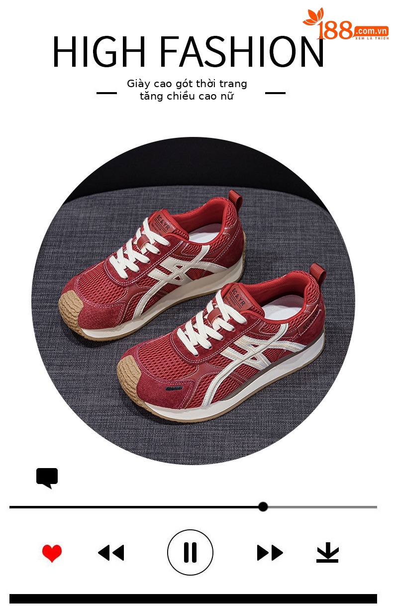 Giày sneaker nữ da thật đế chunky tăng chiều cao phong cách cổ điển — M2912 phẳng màu đỏ, M2912 đáy phẳng màu be, M2912-1 nâng cao bên trong màu be, M2912-1 nâng cao bên trong màu đỏ chi tiết 6