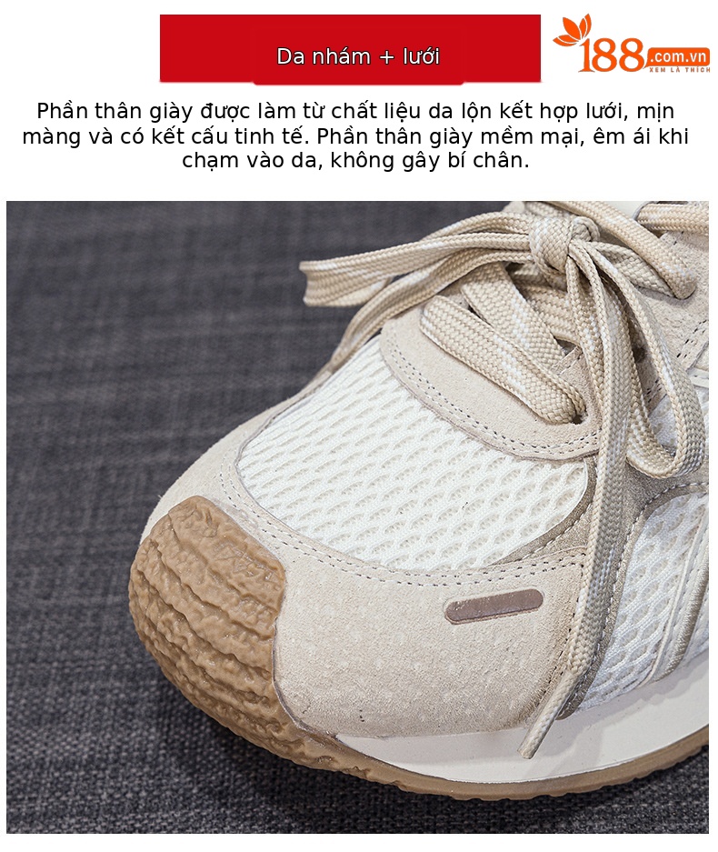 Giày sneaker nữ da thật đế chunky tăng chiều cao phong cách cổ điển — M2912 phẳng màu đỏ, M2912 đáy phẳng màu be, M2912-1 nâng cao bên trong màu be, M2912-1 nâng cao bên trong màu đỏ chi tiết 8