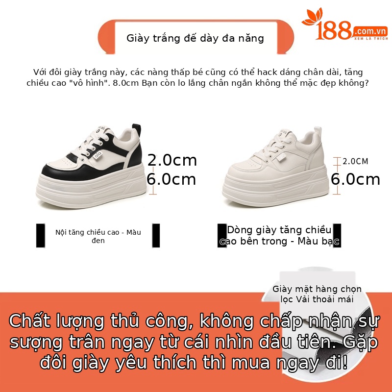 Giày sneaker nữ đế dày tăng chiều cao 8 cm phong cách platform — đen