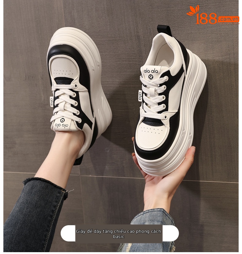 Giày sneaker nữ đế dày tăng chiều cao 8 cm phong cách platform — đen chi tiết 1