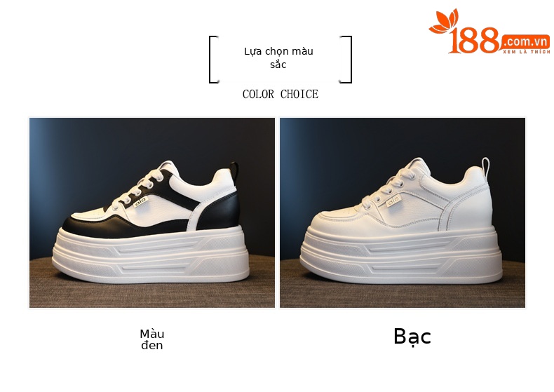 Giày sneaker nữ đế dày tăng chiều cao 8 cm phong cách platform — đen chi tiết 2