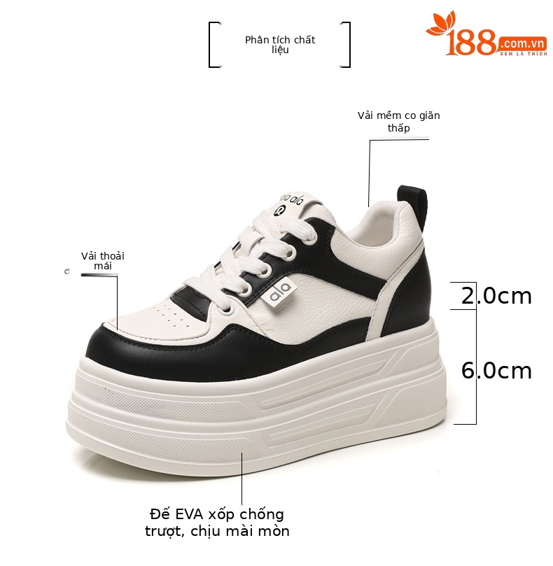 Giày sneaker nữ đế dày tăng chiều cao 8 cm phong cách platform — đen chi tiết 3