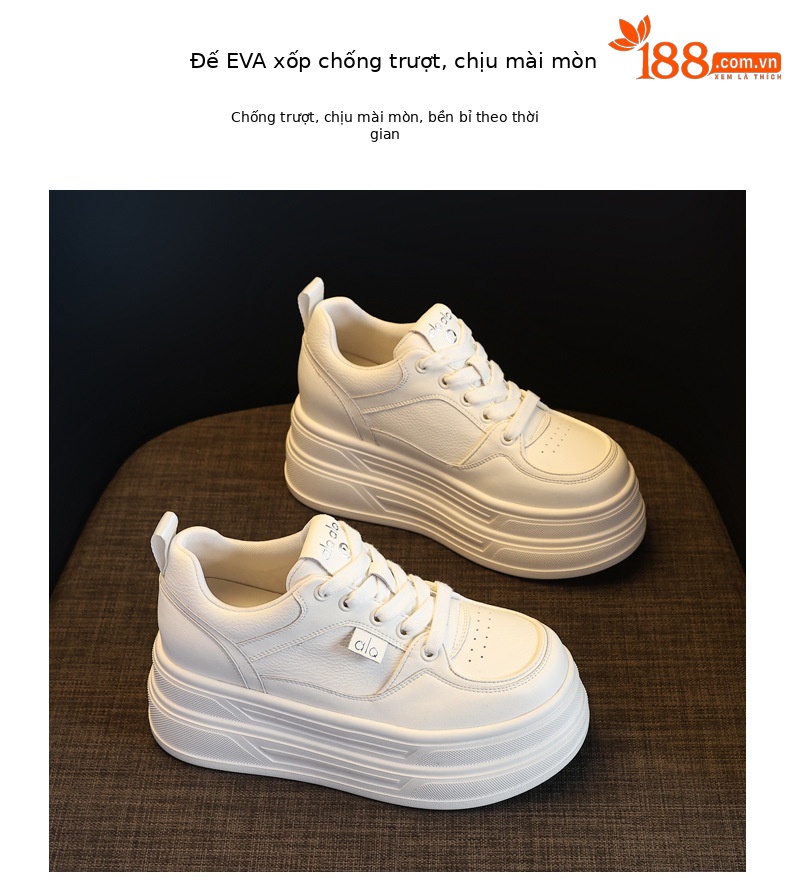 Giày sneaker nữ đế dày tăng chiều cao 8 cm phong cách platform — đen chi tiết 10
